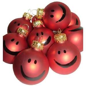  Set of 9 Red Smiley Face Glass Ball Christmas Ornaments 1 
