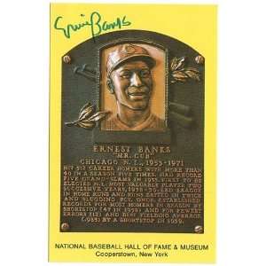  Ernie Banks Autographed Hall of Fame Plaque Postcard 