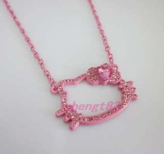 Lovely Hello Kitty Lovely pink bowknot pendant necklace heart eT21 