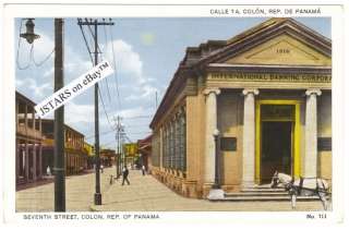 1920 COLON, PANAMA, 7th STREET, BANK, HORSE POSTCARD  
