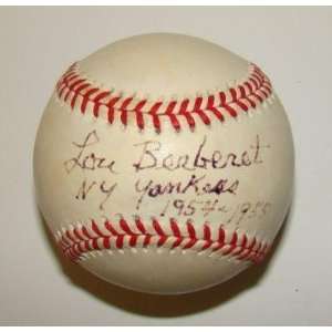 Lou Berberet Autographed Baseball   with NY 1954 55 Inscription 