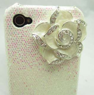 Bling White flower bow cover case for iphone 4 W1