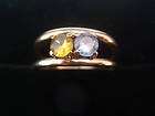 10K Yellow Gold Double Stone Ring~Lt. Blue & Gold  