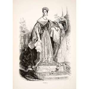 1881 Wood Engraving Queen Victoria British Royalty Portrait Costume 