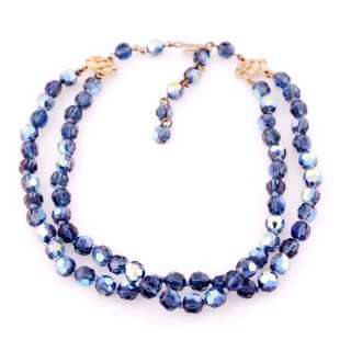 Vintage Aurora Borealis Blue Crystal Necklace 1950S  