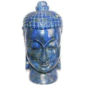 Lapis Buddha 01 Blue Lazuli Gold Crystal Head Hand Carved Deity Statue 