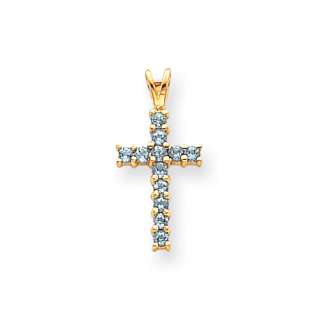 New 14k Religious Yellow Gold Blue Topaz Cross Pendant  