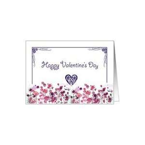  Happy Valentines Day Purple Heart Pink Flower Meadow Card 
