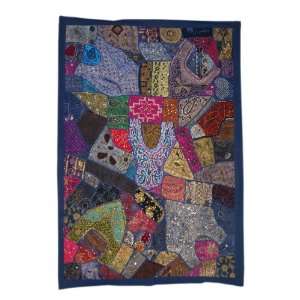   Tapestry with Graceful Beads Old Sari Patch Work
