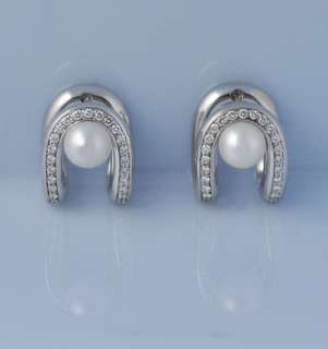 Salavetti Diamond Pearl 18k White Gold Earrings  