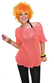 Womens Std. Orange Mesh 80s Costume Top   Eighties Cost  