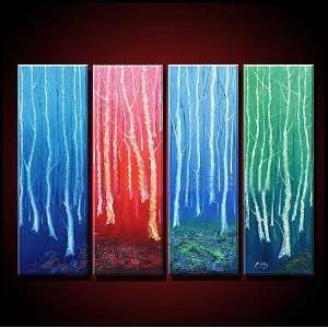   Painting Hand Painted Wall Art Contemporary 4 piece: Home & Kitchen