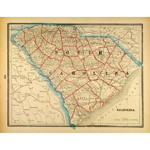 Print Map South Carolina Counties Cities Atlantic Ocean United States 