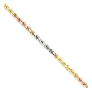  14K Tri Color Gold 4mm Diamond Cut Rope Chain 24 Jewelry