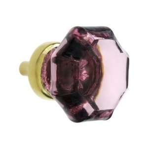 Octagonal Amethyst Leaded Glass Knob With Brass Base in Unlacquered 