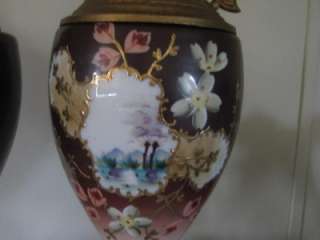 Antique Painted oriental Metal Pitcher Urns Ewers 1800  