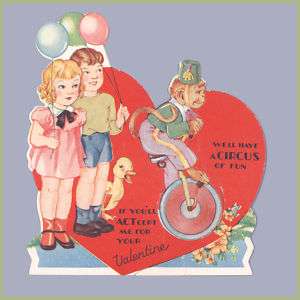 Vintage Valentines Day Card CIRCUS Monkey on Unicycle  