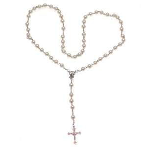  Rosarian White Pearl Rosary Necklace Jewelry