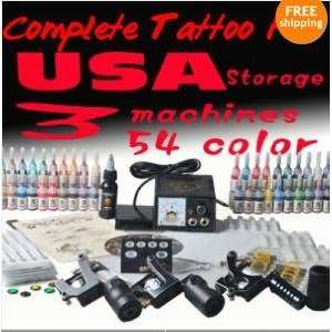 Tattoo Kit 3 Top Machine Gun 54 Color Ink Power Supply Needle Mgt27 