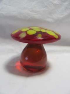 70s VIKING ORANGE YELLOW GLASS MUSHROOM PAPERWEIGHT  