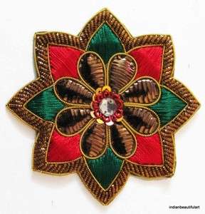 PC RED GREEN BRONZE EMBROIDERY PATCH APPLIQUE TRIM  