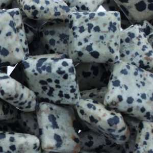 Beads   Dalmation Jasper  Puffy Square Faceted  Diagonally Drilled 