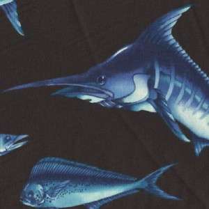 AQUATICA OCEAN FISH BLUE ON BLACK   Cotton Quilt Fabric  