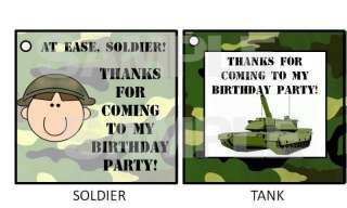 MILITARY ARMY TANK gift hang tags BIRTHDAY PARTY favors  