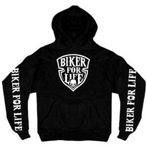   Leathers Black Medium Biker for Life Shield Pocket Hoodie Automotive