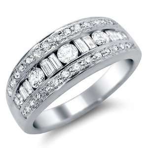  1.0ct Round & Baguette Diamond Wedding Band Ring 14k White 