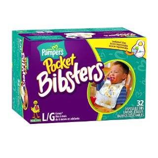 Pampers Pocket Bibsters, Sesame Street, Large, 32 Count Box (Pack of 4 