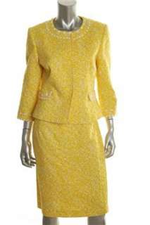 Tahari ASL 2 PC Jake Petite Skirt Suit Yellow Embellished 10P  