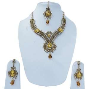   Necklace Earring Tika Set Bollywood Traditional Jewelry India Jewelry
