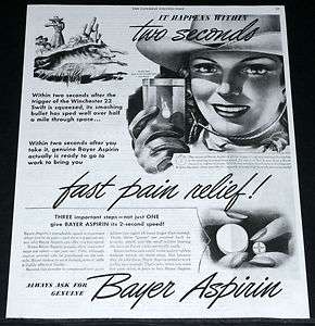 1946 OLD MAGAZINE PRINT AD, BAYER ASPIRIN FOR FAST PAIN RELIEF 
