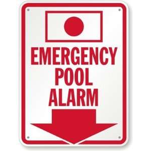  Emergency Pool Alarm (with Arrow) Aluminum Sign, 24 x 18 