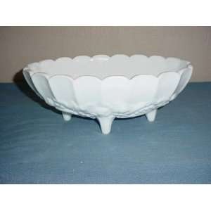  4 Footed Oval Milkglass Fruit Bowl 