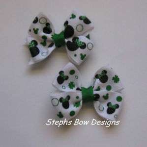 LOT 2 ST PATRICKS DAY MINNIE MOUSE PIGTAIL HAIR BOW SET  