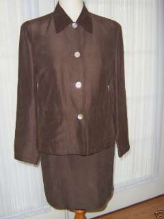 AUGUST SILK Brown Linen & Silk Ladies Skirt Suit Size 4/34  