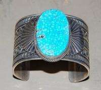 Native American Navajo Sunshine Reeves XL Sterling Birds Eye Turquoise 