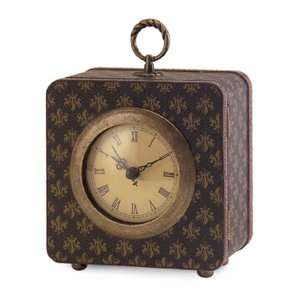   Luggage Clock with Roman Numeral Face and Brass Handle
