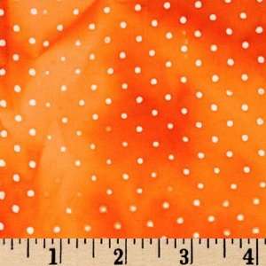  44 Wide Batik Rain Dots Orange Fabric By The Yard: Arts 