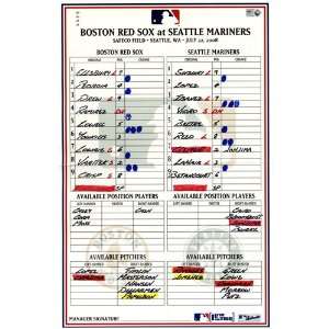  Red Sox at Mariners 7 22 2008 Game Used Lineup Card (MLB 