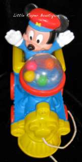 Vintage Disney Mickey Mouse Pull Toy Plastic Train Popping Fisher 
