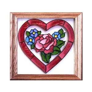  Stained Glass Window   Heart and Flowers