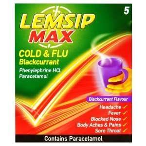 LEMSIP MAX COLD & FLU BLACKCURRANT 5PK Health & Personal 