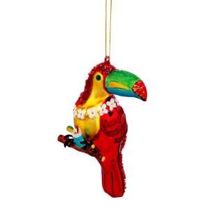  Tropical Rainforest Red Toucan Christmas Ornament Glass 