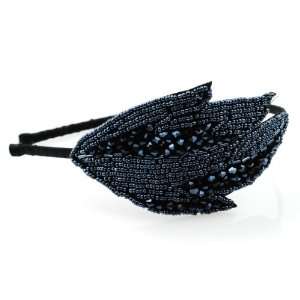  Beaded Flower Leaf Headband in Gray and BlackTones 