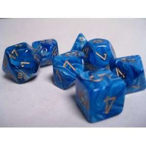   RPG Dice Sets: Blue/Gold Vortex Polyhedral 7 Die Set: Toys & Games