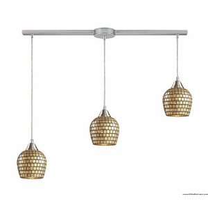  3 Light Linear Pendant In Satin Nickel And Gold Mosaic 