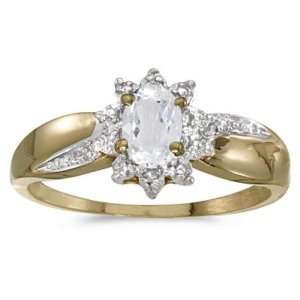  14k Gold White Topaz April Birthstone Ring: Jewelry